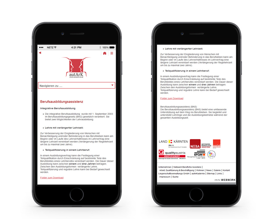 autArk - Berufsausbildungsassistenz - Smartphoneansicht